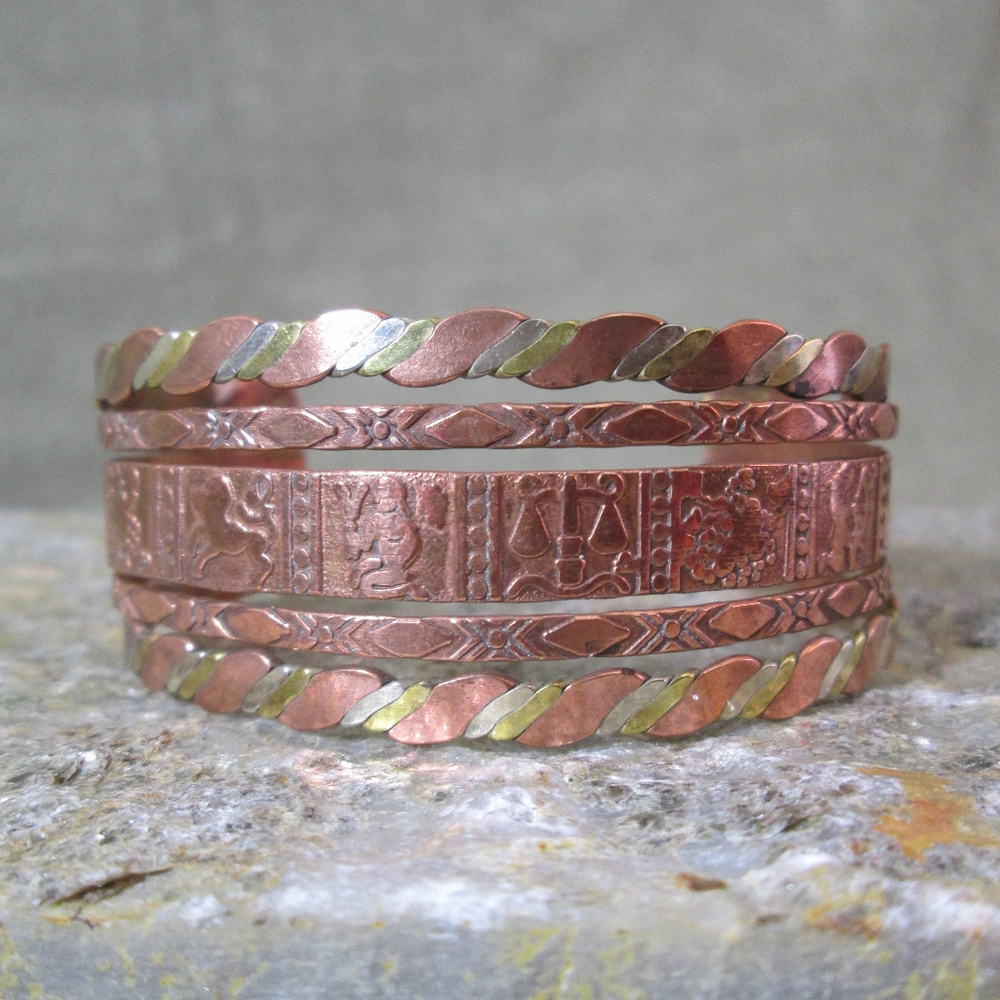 Mixed Metal Zodiac Cuff, Copper and Brass - Picture 2 of 7